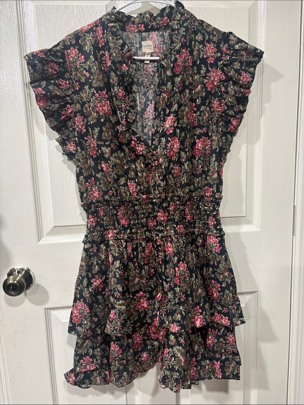 Rebecca Taylor Floral Mini Dress - Black with Pink Flowers
